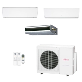 Ar-Condicionado Multi Split Inverter Fujitsu 18.000 (2x Evap HW 7.000 + 1x Evap Duto 9.000) Quente/Frio 220V