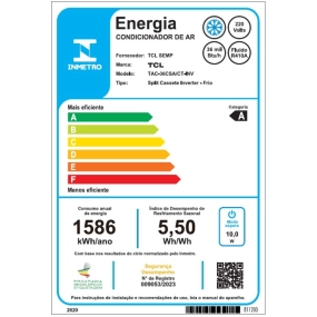 Ar-Condicionado Split Cassete 4 Vias Inverter TCL 36.000 BTUs Só Frio 220V Monofásico
